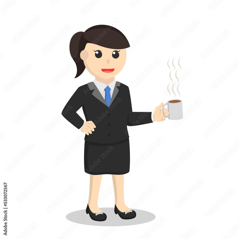 business woman secretary holding coffee design character on white background business woman secretary holding coffee design character on white background