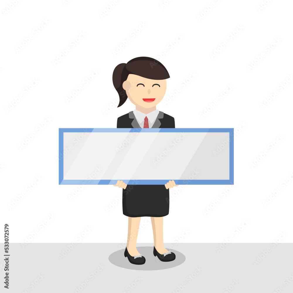 business woman secretary holding sign board design character on white background business woman secretary holding sign board design character on white background