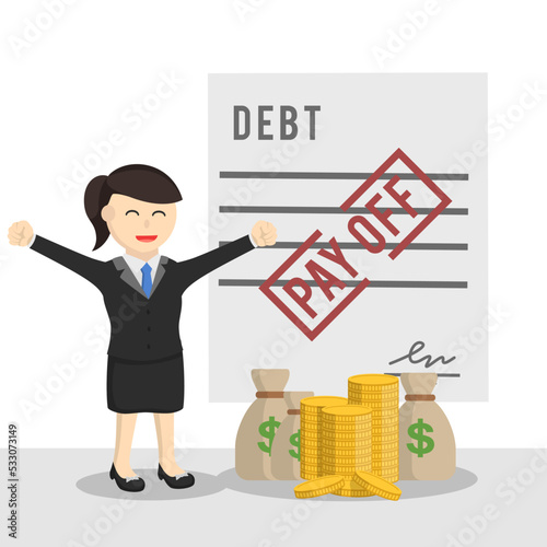 business woman secretary pay off debt design character on white background