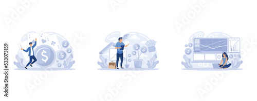 Capital gain, Gambling, set flat vector modern illustration