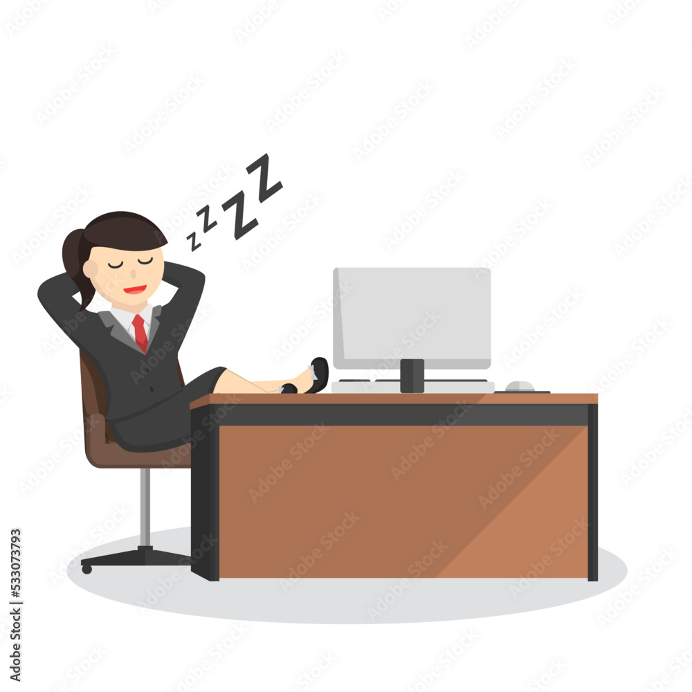 business woman secretary sleeping at work design character on white background business woman secretary sleeping at work design character on white background