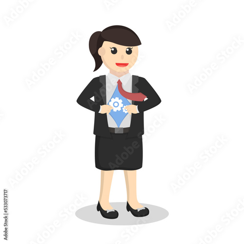 business woman secretary showing gear icon design character on white background
