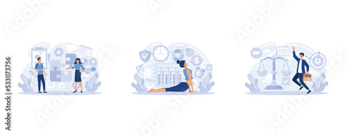 Adaptability, flexibility and resilience, mental strength, psychological suppleness, decision making, leadership role, set flat vector modern illustration