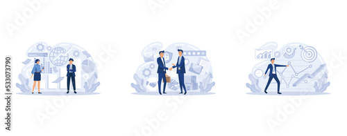 Business services metaphor, strategic planning, market research, project management, Teamwork to achieve goal and increase results and profits, accounting business audit, set flat vector modern illust