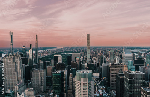 city skyline Manhattan views skyscraper Central Park urban area panorama sky sunset 