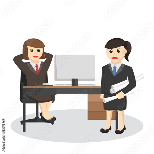 business woman secretary the diligently and the lazy design character on white background