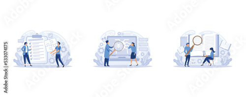 Customer experience, project delivery, beta testing, user guide, Software development, new product launch, technical helpdesk, set flat vector modern illustration