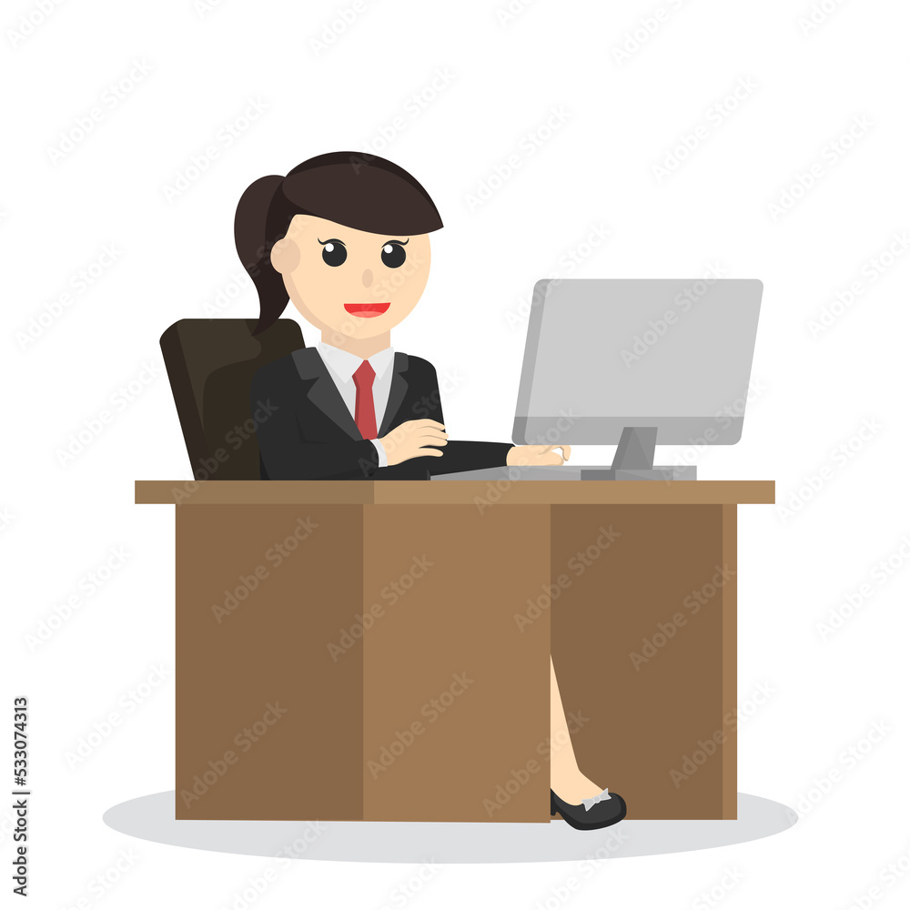 business woman work on office desk design character on white background business woman work on office desk design character on white background