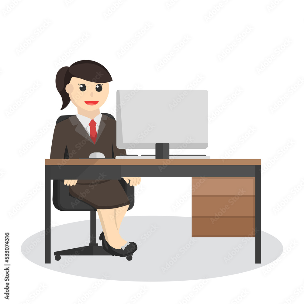 business woman.work on table design character on white background business woman.work on table design character on white background
