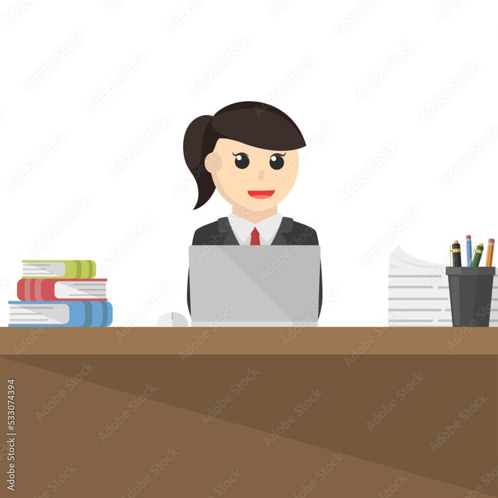 business woman working with laptop design character on white background business woman working with laptop design character on white background