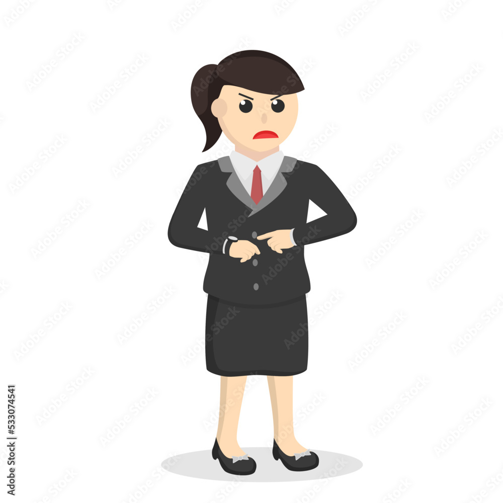 business woman secretary angry to late design character on white background business woman secretary angry to late design character on white background