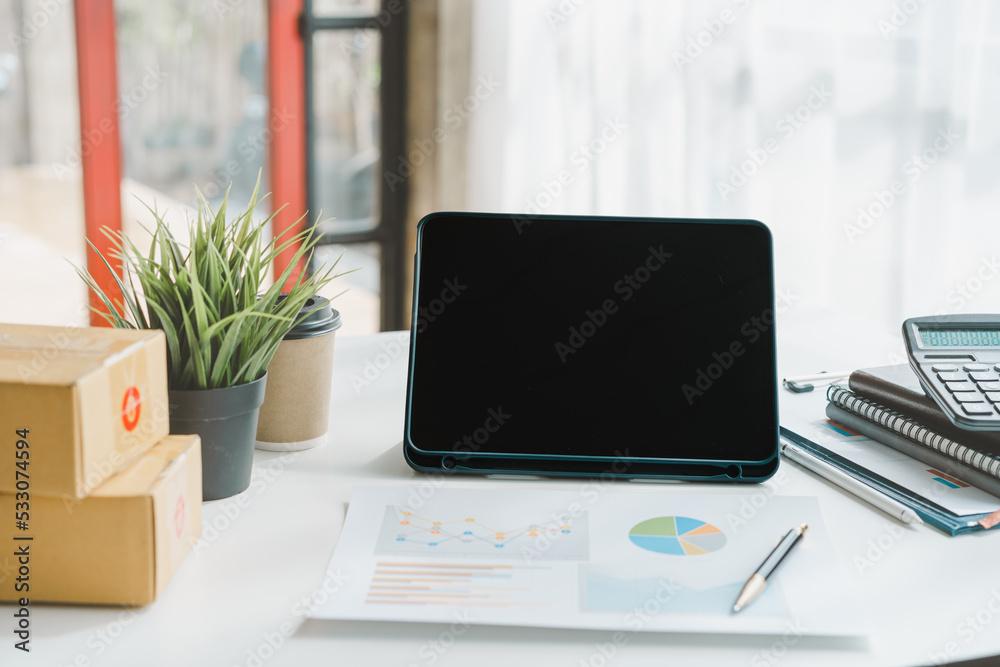 Fototapeta premium Business accounting desk with object at office workplace.