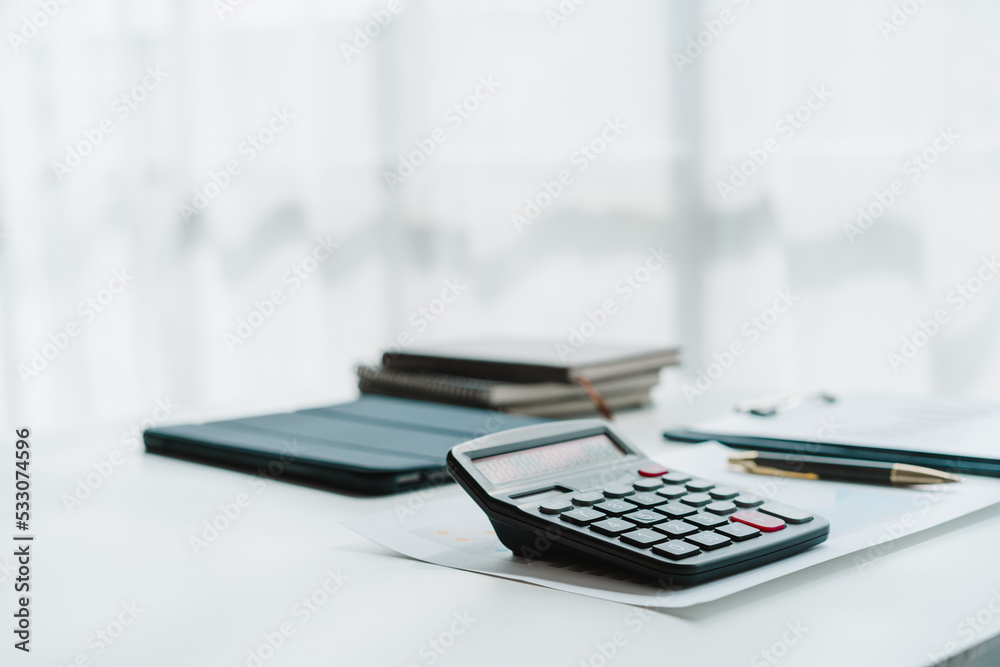 Business accounting desk with object at office workplace. Business accounting desk with object at office workplace.