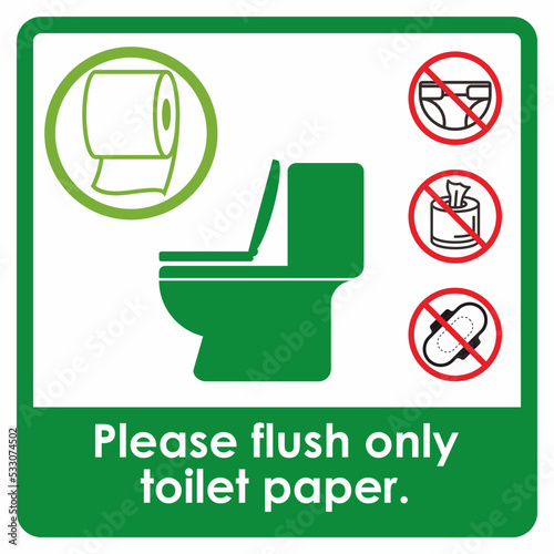 Please flush only toilet paper sign template for office, industrial, and building management.