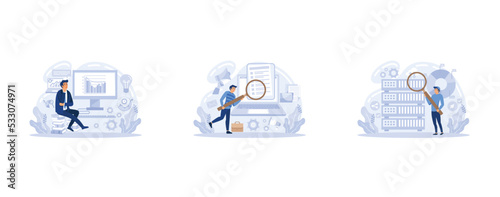 Enterprise strategy development, Business Intelligence and business rule, big data analytics, application software, set flat vector modern illustration