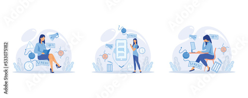 Stress management , pressure control, depression, emotional tension, mental health management, physical and psychological stress. Way to lead an active, set flat vector modern illustration