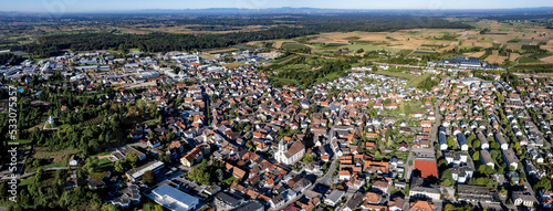Aerial view around the city Renchen in Germany.