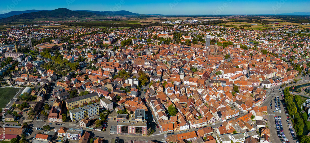 Aerial view around the old town of the city Sélestat in France
