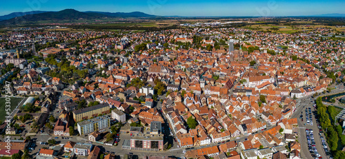 Aerial view around the old town of the city Sélestat in France