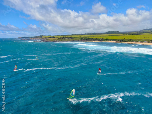 Kite surfing off the coast of Maui, Hawaii