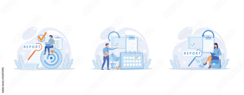 Vision statement, description of main business idea, business format, advantage over competitors. Company mission, intelligence, planning, sales management data, biz research, set flat vector modern i