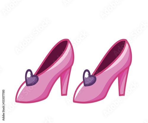 Princess shoes icon. Pink element of clothes for girls with heart. Fantasy and imagination, fairy tale. Fashion and style, beauty and aesthetics. Social media sticker. Cartoon flat vector illustration