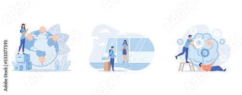 Smart delivery tracking abstract concept, Urban transport abstract concept , Psychological manipulation abstract concept, set flat vector modern illustration