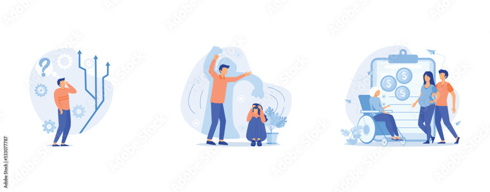 Fototapeta premium Choice abstract concept, Domestic violence abstract concept , Leave on social grounds abstract concept, set flat vector modern illustration