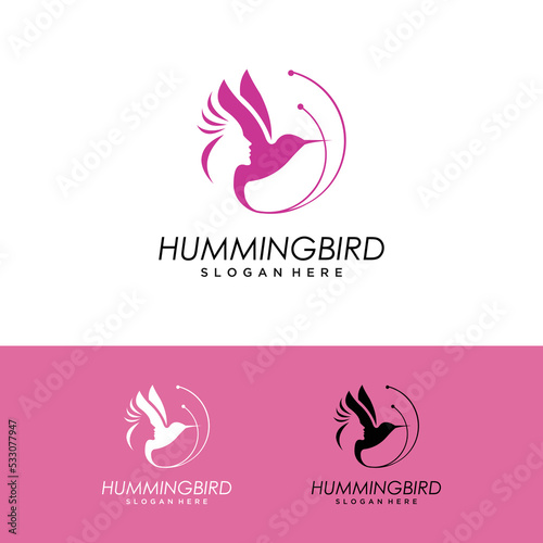 hummingbird with flowers symbol logo design