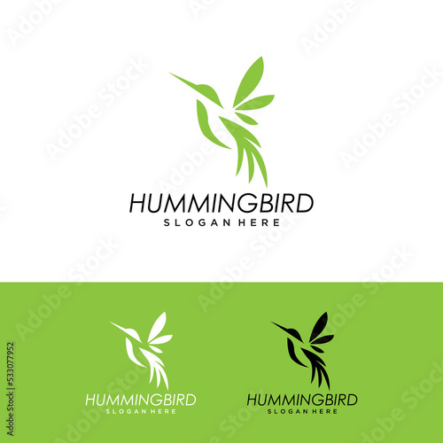 hummingbird with flowers symbol logo design
