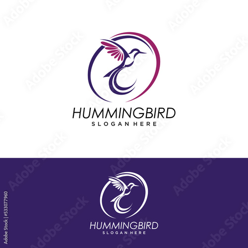 hummingbird with flowers symbol logo design