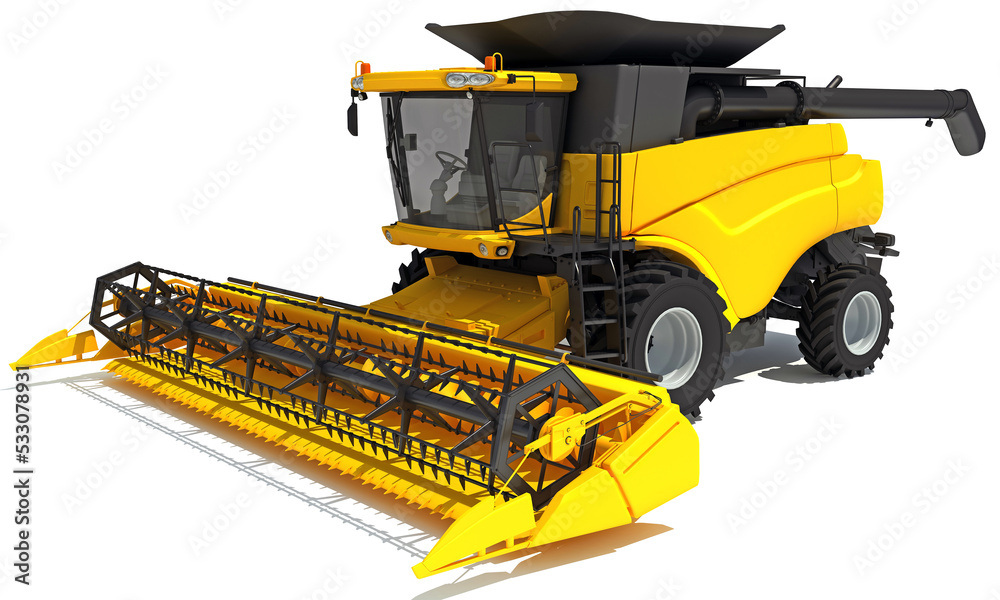 Obraz premium Combine Harvester farm equipment 3D rendering on white background