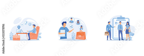 Remote worker abstract concept, Employee sharing abstract concept , Candidates abstract concept , set flat vector modern illustration
