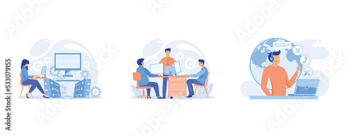 System administration abstract concept, Computer Lab abstract concept, Customer care abstract concept , set flat vector modern illustration