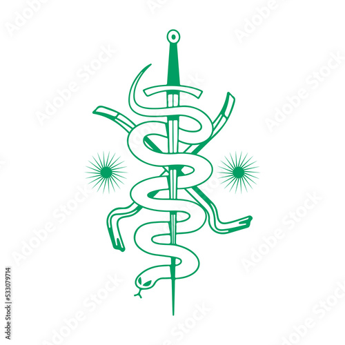 sword and snake illustration vector