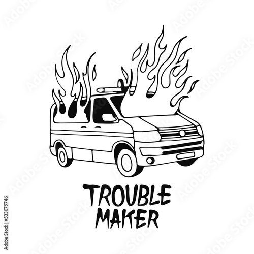 vector illustration of burning car concept