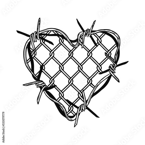 heart shape barbed wire illustration vector