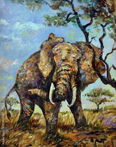   art oil color painting elephant africa  ,  Safari , zoo ,  forest , jungle photo