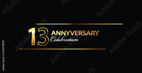 13 Year Anniversary celebration Vector Design. 13th Anniversary celebration. Gold Luxury Banner of 13th Anniversary celebration. thirteenth celebration card. Vector anniversary photo