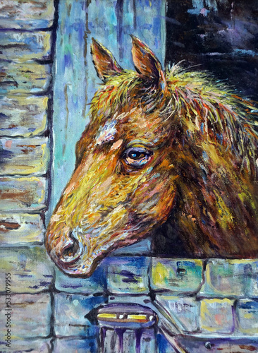  Art painting Fine art Oil color horse face from Thailand 
