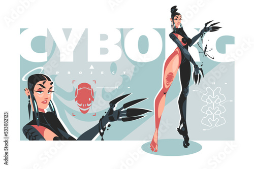 Cyborg girl or robotic woman in exoskeleton