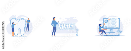 Teeth wear silicone trainer abstract concept, Dental braces abstract concept, Back end development abstract concept , set flat vector modern illustration