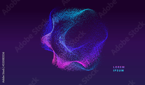 Liquid dots glowing abstract background. Neon explosion splash surface shapes design. Modern cyber light big data technology and science vector.	
