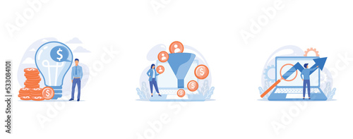Intellectual property, Sales funnel, Software testing, set flat vector modern illustration