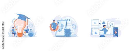 Interesting chemistry facts online searching, Pay call, Paid programming idea, set flat vector modern illustration