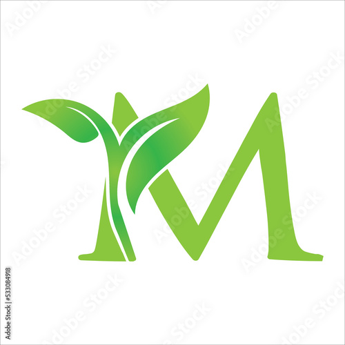 letter m leaf nature logo