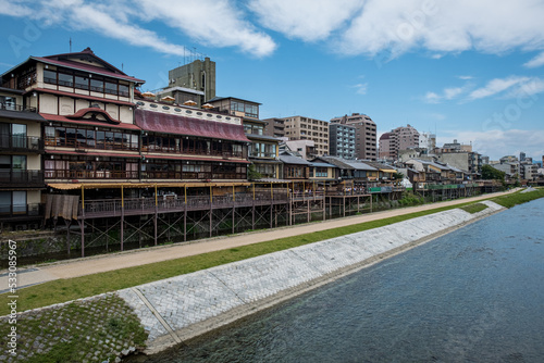 Kamogawa River walk in the city of Kyoto, Japan