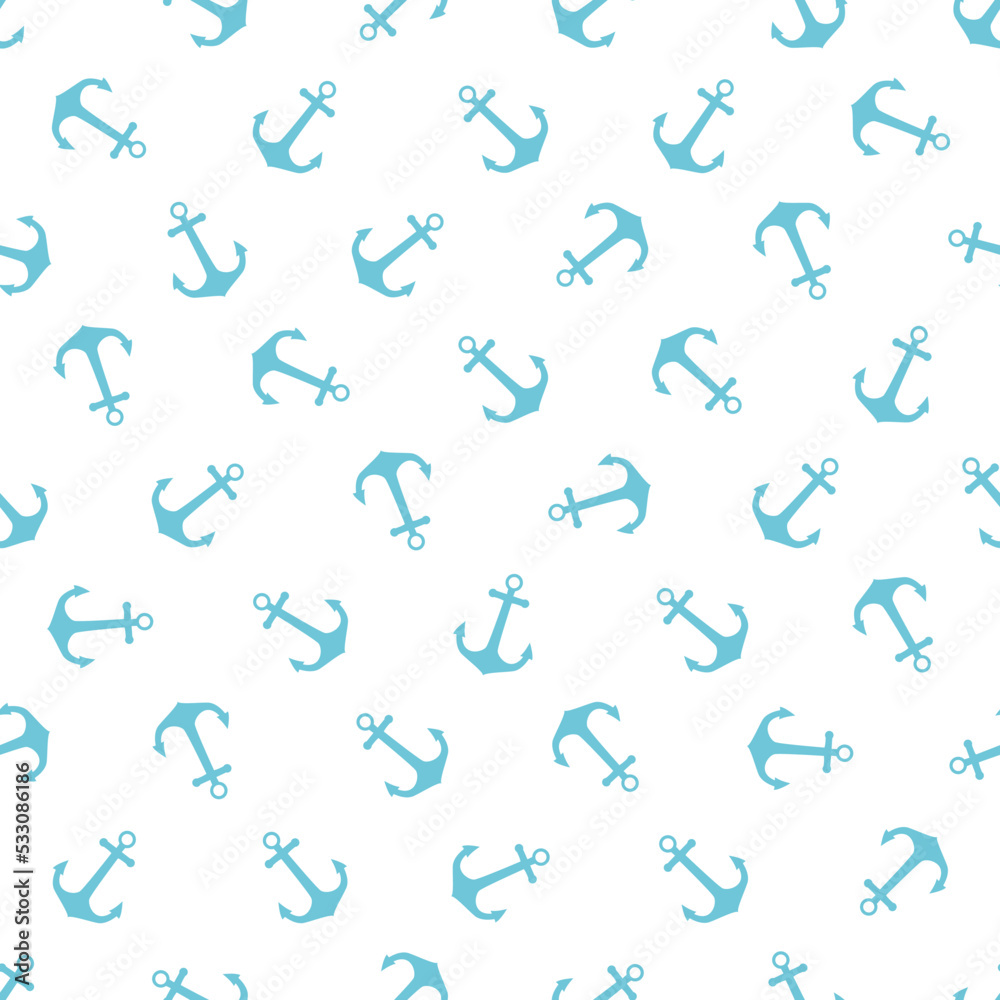 Seamless vector pattern with sea anchors. Nautical theme with blue anchors repeats background for textile print. Seamless vector pattern with sea anchors. Nautical theme with blue anchors repeats background for textile print.