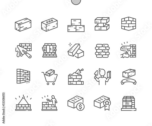 Brick. Building construction. Brick wall. Construction. Buy, price and reviews. Pixel Perfect Vector Thin Line Icons. Simple Minimal Pictogram