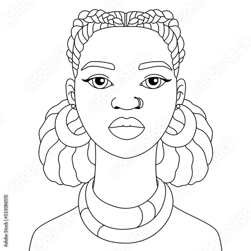 Simple African Black woman vector Afro girl coloring illustration pages